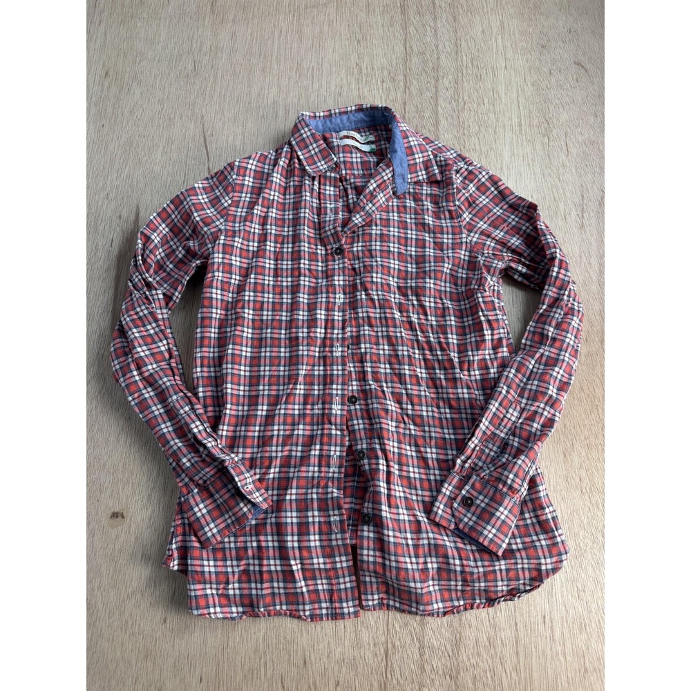 Barbour Shirt Womens 6 Red Plaid 100% Cotton Button Up Long Sleeve Top Casual